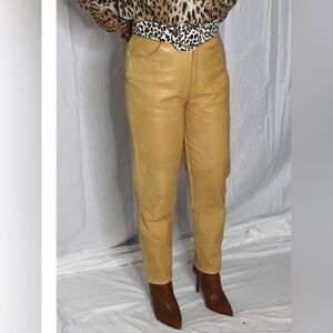 Womens Wilsons Leather Pants Yellow Tan 100% leather Vintage 80s RARE